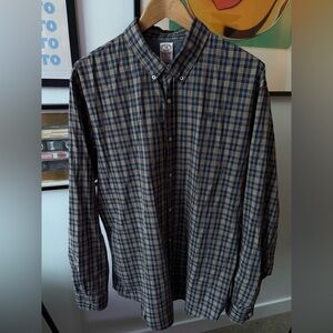 Scotch & Soda Button Down Shirt L/S Light Poplin Cotton Blue/Orange Plaid XXL